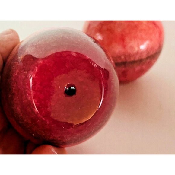 Antique Apple Italian Alabaster Stone Set of 2 Fruit Carved Marble 3" Woodstem - Picture 8 of 10